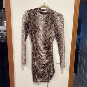 Windsor Brown Ruched Bodycon Dress Long Sleeve